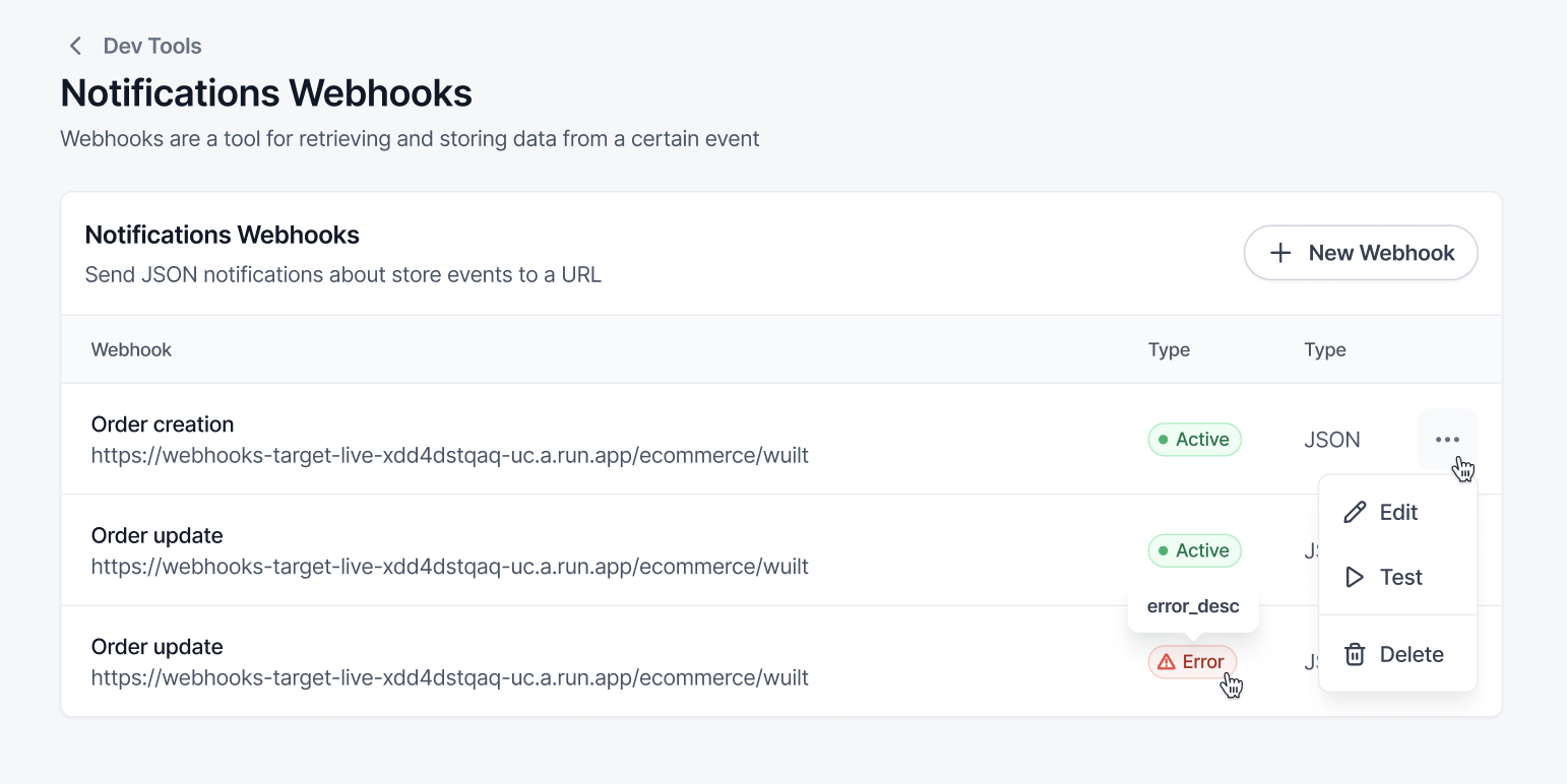 Webhook Settings